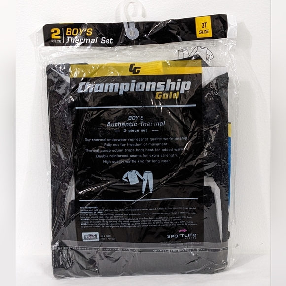 NEW Boys Championship Gold Black Authentic Thermal 2 Piece Set, 3T Size - Picture 2 of 2